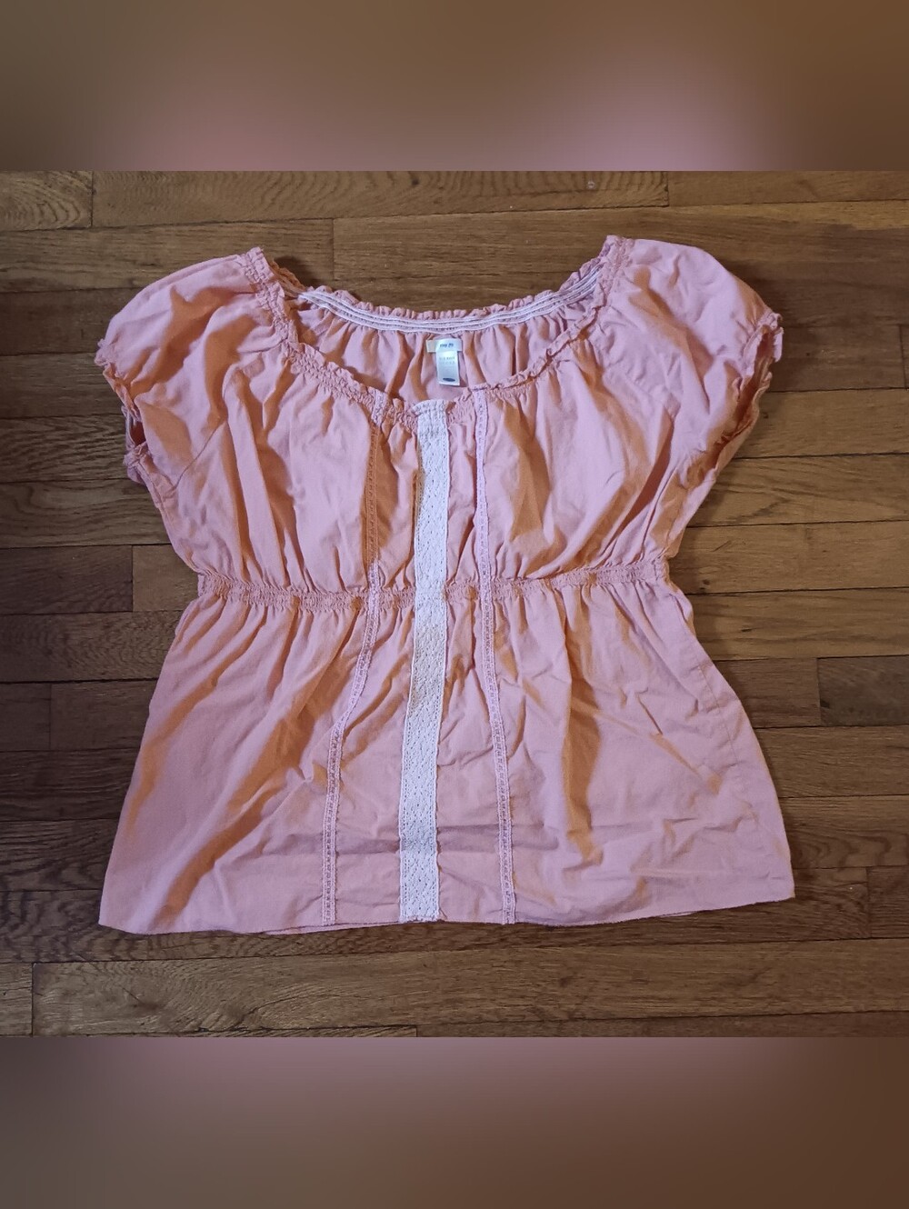 Old Navy Peach Pink Ruffled Neck Tiny Fit Blouse